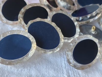 Lot 6 gros boutons anciens effet strass resine bleu 2,7 sur 2,2 cm ref 3898