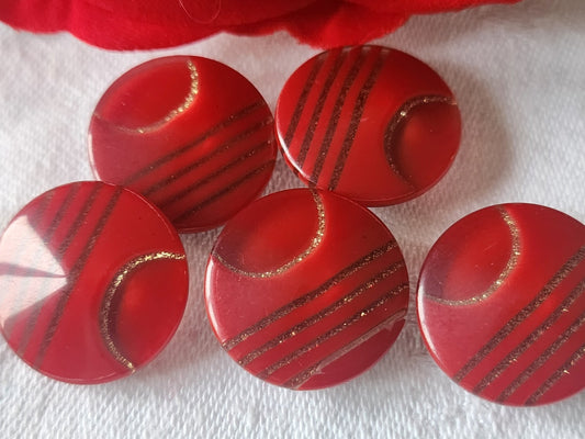 Lot 5 boutons vintage rouge inclusion doré pied 2 cm ref 892
