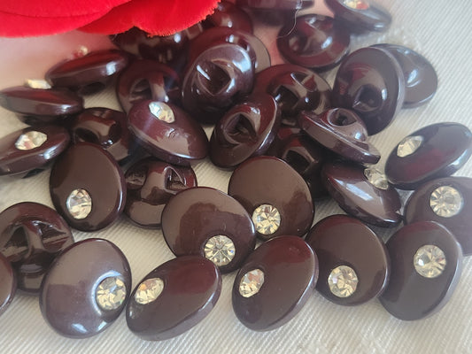 Lot 12 boutons vintage ovale marron strass verre pied 1,4 cm sur 1,1 ref 6258