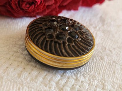 Bouton vintage parurier collection resine strass marron  bijoux  2,4 cm ref 641