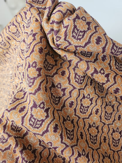 Ancien coupon de tissu vintage violet moutarde paillette 152 cm sur 53 cm B5