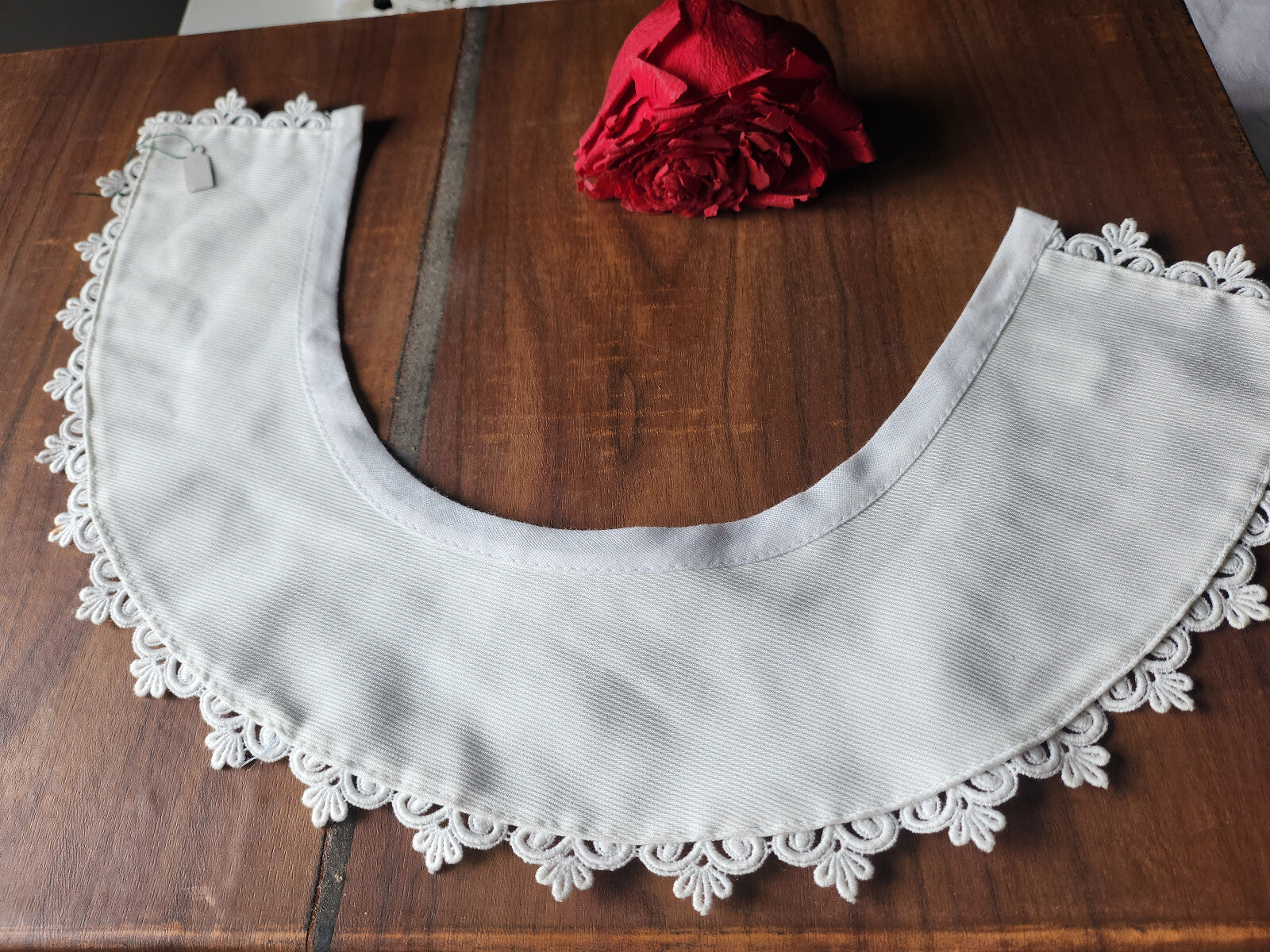 Ancien col motif  dentelle tissu tramé vintage B1-8