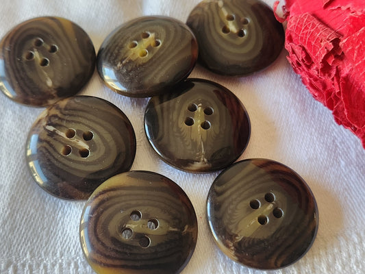 Lot 7 gros  boutons vintage marron veiné à trous 2,5 cm ref 5214