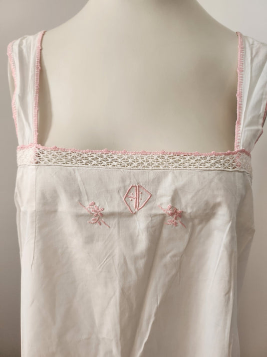 Chemise de nuit ancienne monogramme AD rose broderie B8