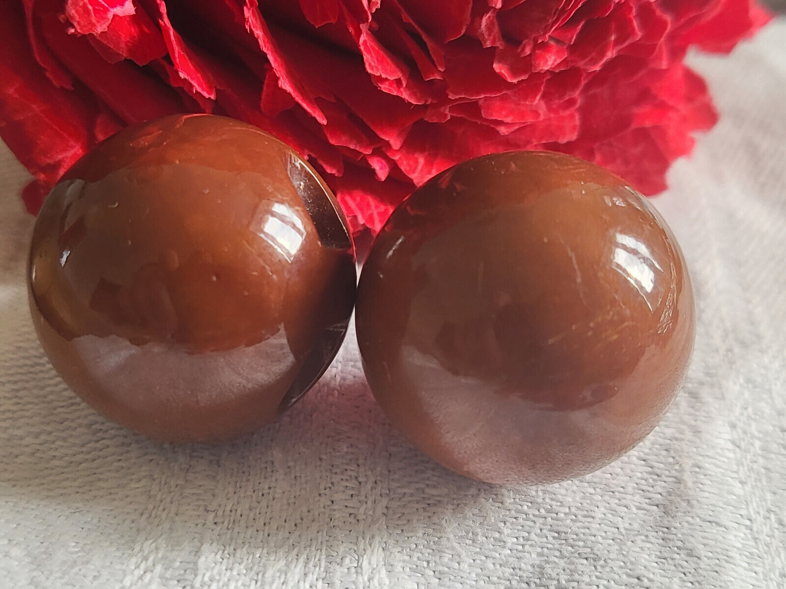 Duo boutons vintage marron boule gros volume 1,9  cm ref 1712