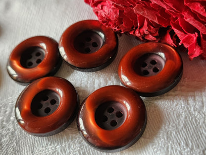 Lot 5 boutons vintage marron rouge lumineux épais 2,2 cm ref 3124