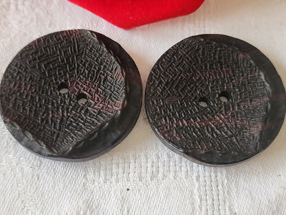 Duo énormes bouton vintage noir 4 cm à trous ref 5489