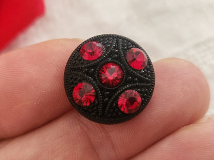 Bouton vintage en verre noir avec strass verre orange 18 mm ou   1,8 cm G19A