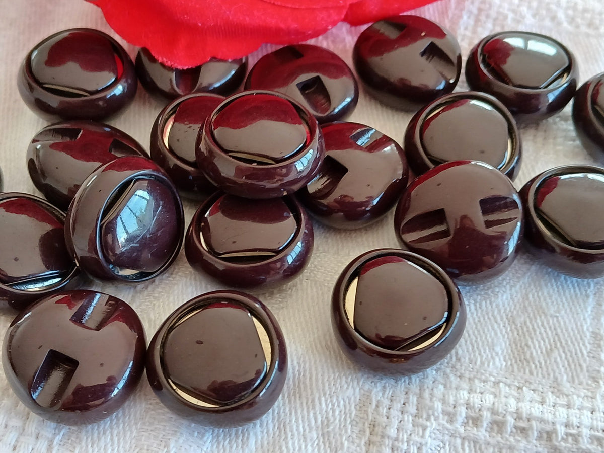 Lot 6 boutons vintage marron métal argenté 1,7 cm pied 17 mm  ref 6491