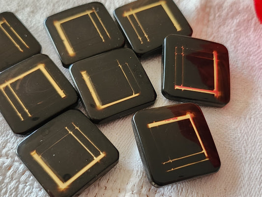 Lot 6 gros boutons vintage marron inclusion carré pied 2,3 cm ref 4005