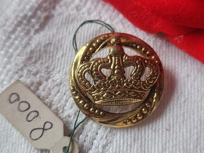 Bouton vintage en métal couronne etiquette pied doré 2,2 cm G5D