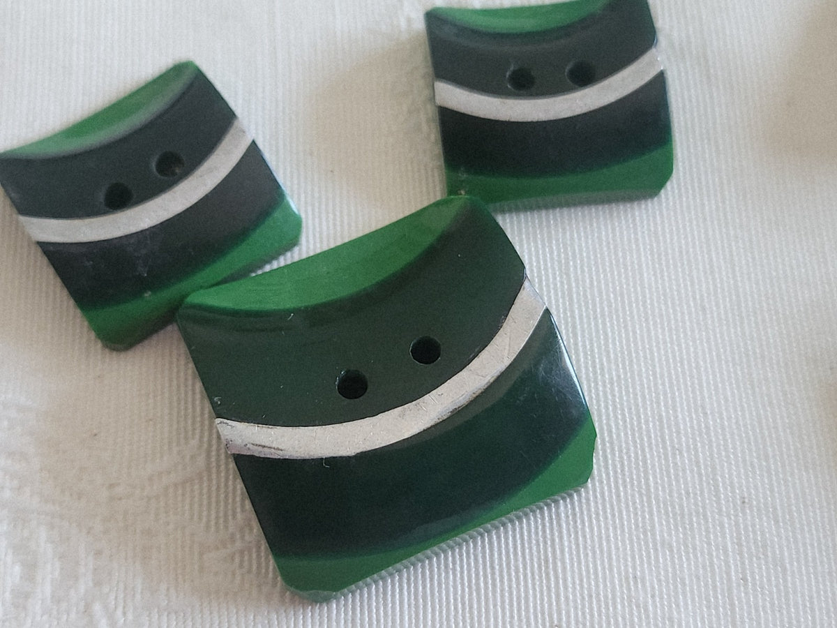Collection trio boutons anciens bicolore vert metal 2,7 et  2 cm D17B