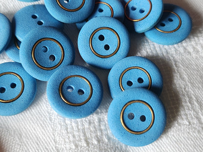 Lot 14 boutons vintage bleu style poreux doré 1,7 cm ref 1652