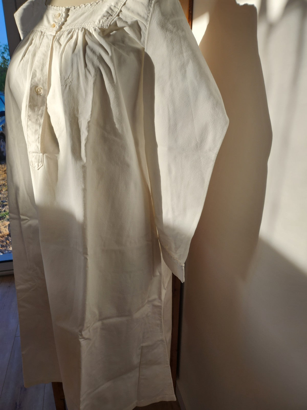 Chemise de nuit ancienne  monogramme BM longue manche B8