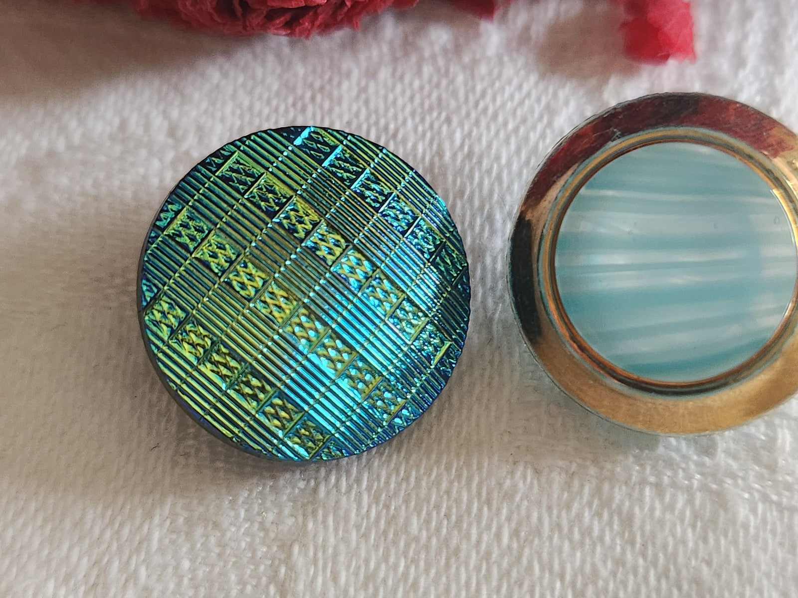 Duo boutons vintage en verre  bleu  1,8 cm G7P