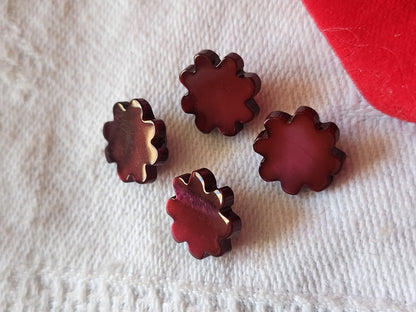 lot 4 boutons anciens en nacre rose foncé prune pied  1,1 cm D16B