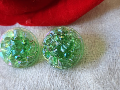 Duo boutons anciens en verre vintage mordoré vert 1,7 cm G18E