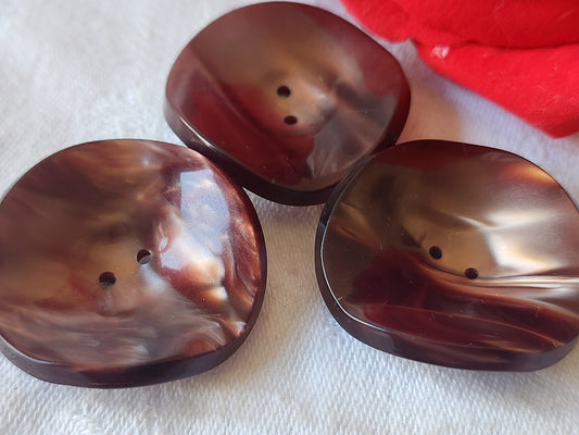 Lot 3 gros boutons vintage marron lumineux incurvé 3,4 cm ref 2832