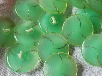 Lot 6 boutons vintage vert d'eau  liseré paillette pied 2,1 cm ref 5435