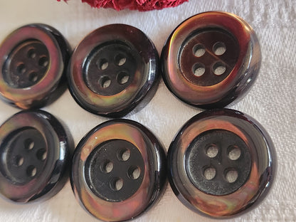 Lot  6 boutons anciens en nacre marron épais bord 2,5 cm lourd ref  5943