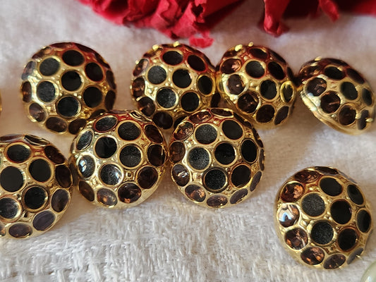 Lot 6 boutons vintage métal doré effet strass gris marron 1,6 cm ref 2980