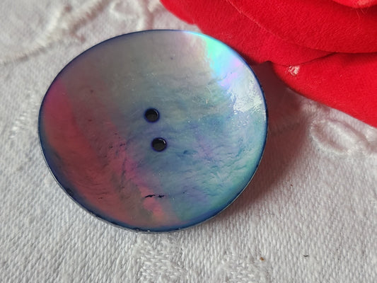 Enorme bouton vintage en nacre bleu incurvé 3,6 cm G14S