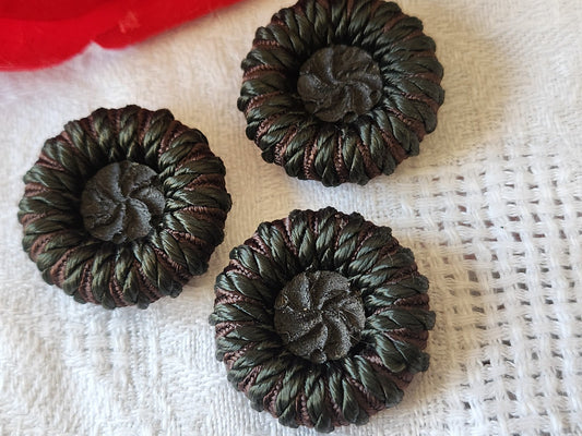 Trio boutons vintage en passementerie vert 2,5 cm D18C