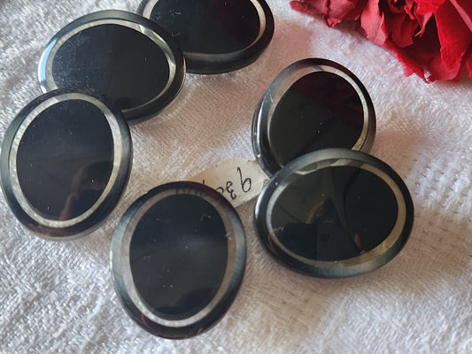 Lot 6 superbes boutons vintage ovale à pied 2,1 sur 2,6 noir gris ref 4792