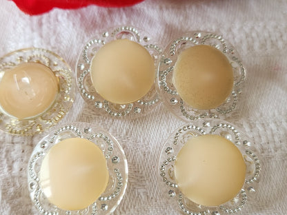 lot 5 bouton vintage beige  à pied transparent 2,3 cm ref 5986