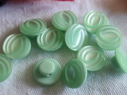 Lot 12 boutons vintage vert tendre lumineux pied 1,1 cm ref 2813