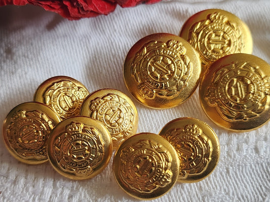 Lot 9 boutons vintage en métal doré neuf 1,5 et 2 cm blason pied ref 1529