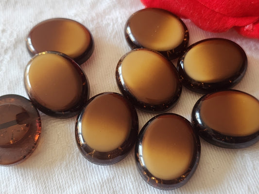 Lot 9 boutons vintage à pied  ovale marron paillette 1,8 sur 2,2 cm ref 6023
