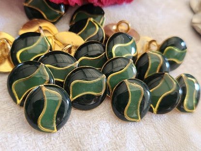 Lot 6 petits boutons en métal bicolore vert deux tons 1,2 cm ref 6039