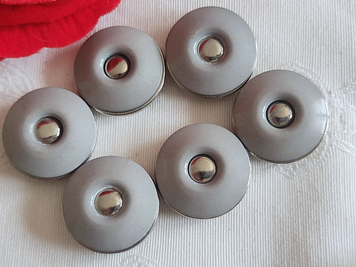 Lot 6 boutons vintage gris et argenté à pied 2,2 cm ref 6232