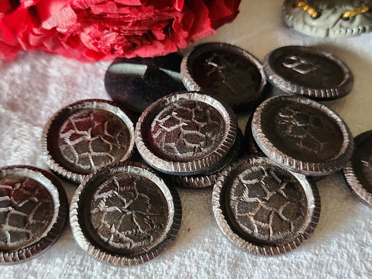 Lot 6 boutons vintage marron effet reptile 2,2 cm pied ref 5256