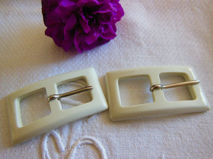 Duo boucles de ceinture vintage creme rectangulaire 2,8 sur 5,1 cm ME2N 