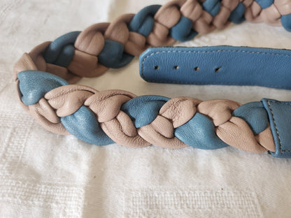 Ceinture ancienne vintage bleu et rose 74 cm à 78 cm A4
