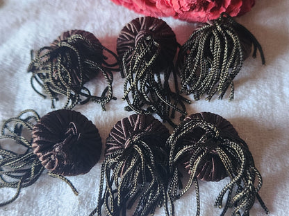 Lot 6 boutons anciens vintage passementerie marron pendant 2,1 cm ref 5880
