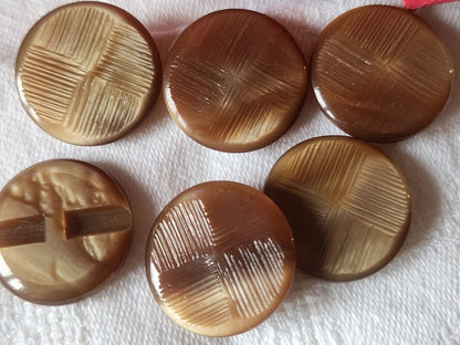Lot 6 boutons vintage marron strié pied plat 2,1 cm ref 1249