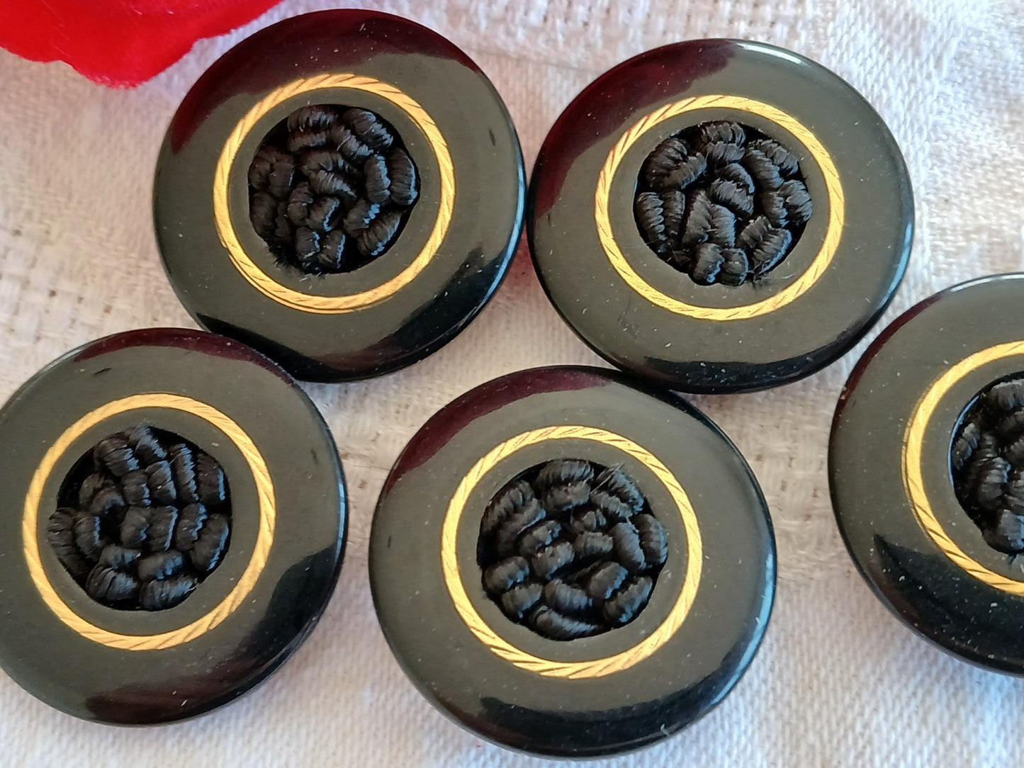 Lot 5 boutons anciens passementerie noir pied 2,7 cm ou 27 mm gros ref 6464