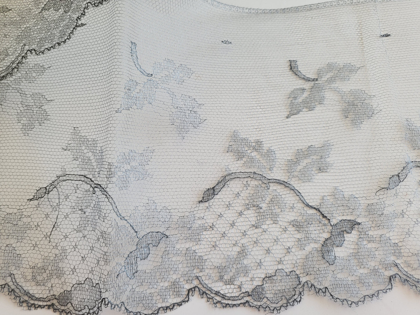 Rare large dentelle ancienne grise voilette  jupon modiste 4 mètres 70 B6 n°16