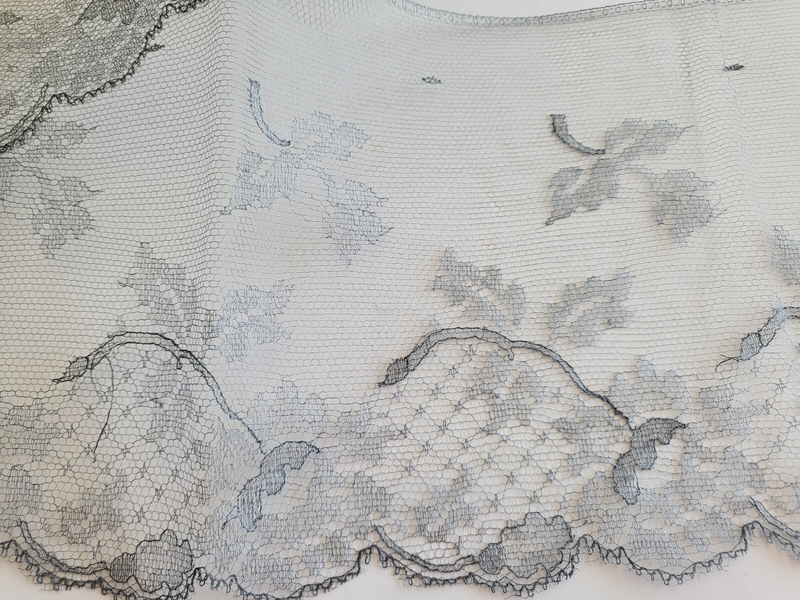 Rare large dentelle ancienne grise voilette  jupon modiste 4 mètres 70 B6 n°16