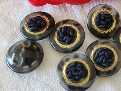 lot 6  boutons vintage coeur passementerie bleu à  pied 1,8 cm ref 3850