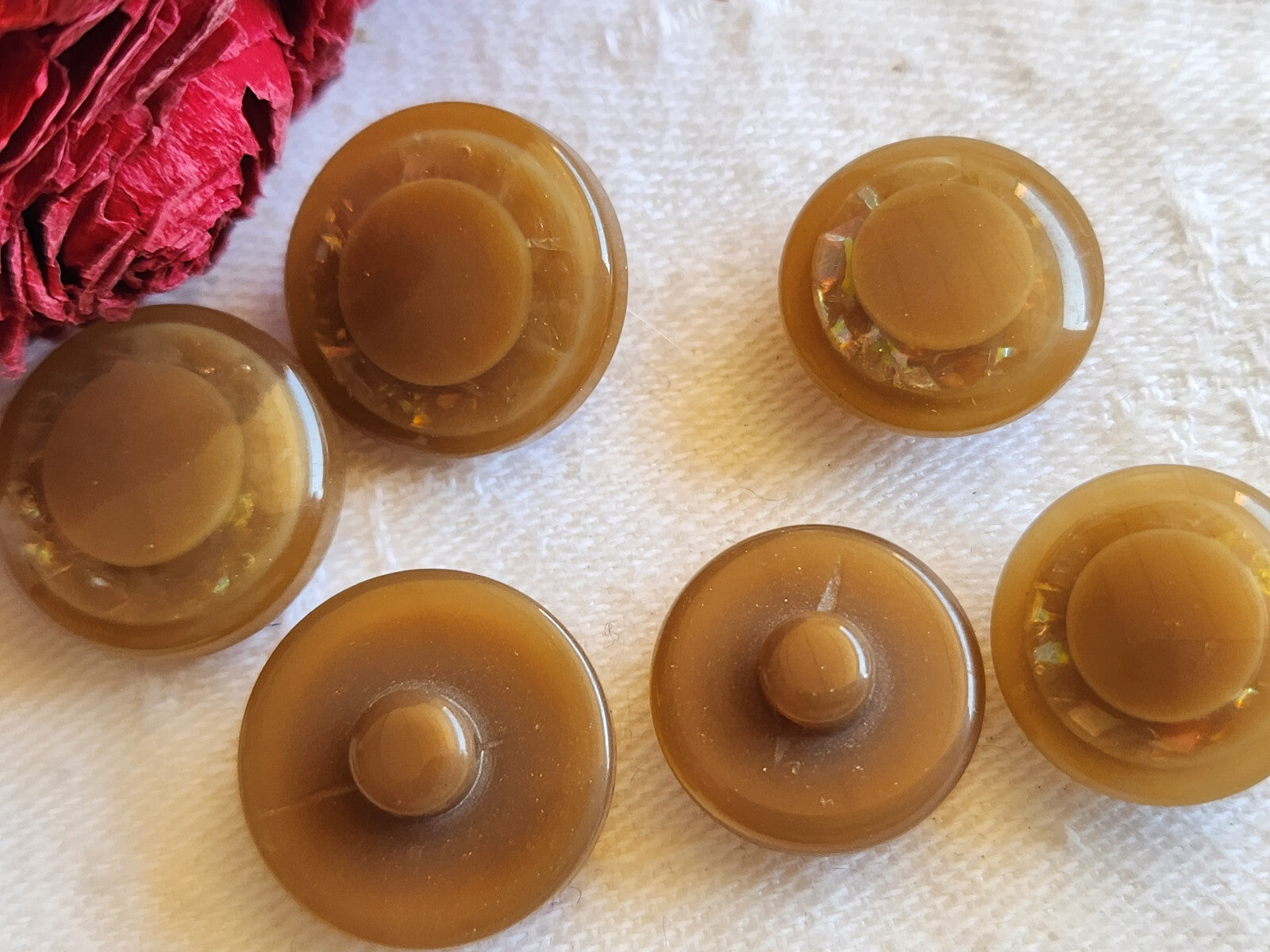 Lot 6  boutons vintage marron paillette mordoré 1,5 et 1,7 cm ref 691