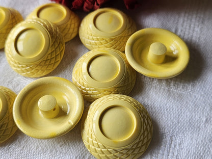 Lot 6 gros boutons jaune  à pied motif 2,5 cm ref 3760