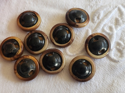 Lot 9 boutons anciens en celluloid  art deco marron 1,3 cm ref 1698