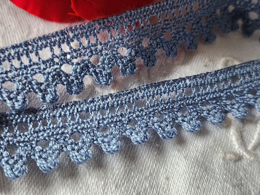 Dentelle vintage bleu gris coton 3 métres sur 1,7 cm A6