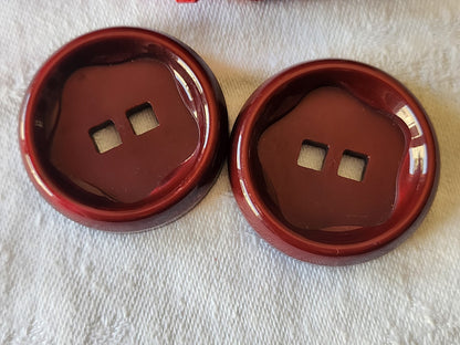 Duo gros boutons vintage rouge foncé épais 3,6 cm G14J