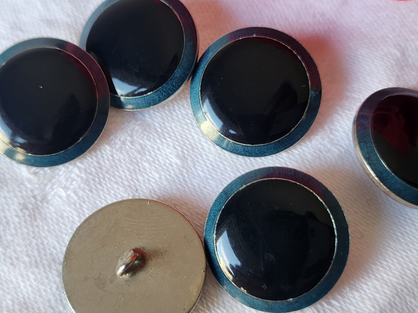 Lot 6 boutons vintage en métal argenté bleu 2 cm ref 3915