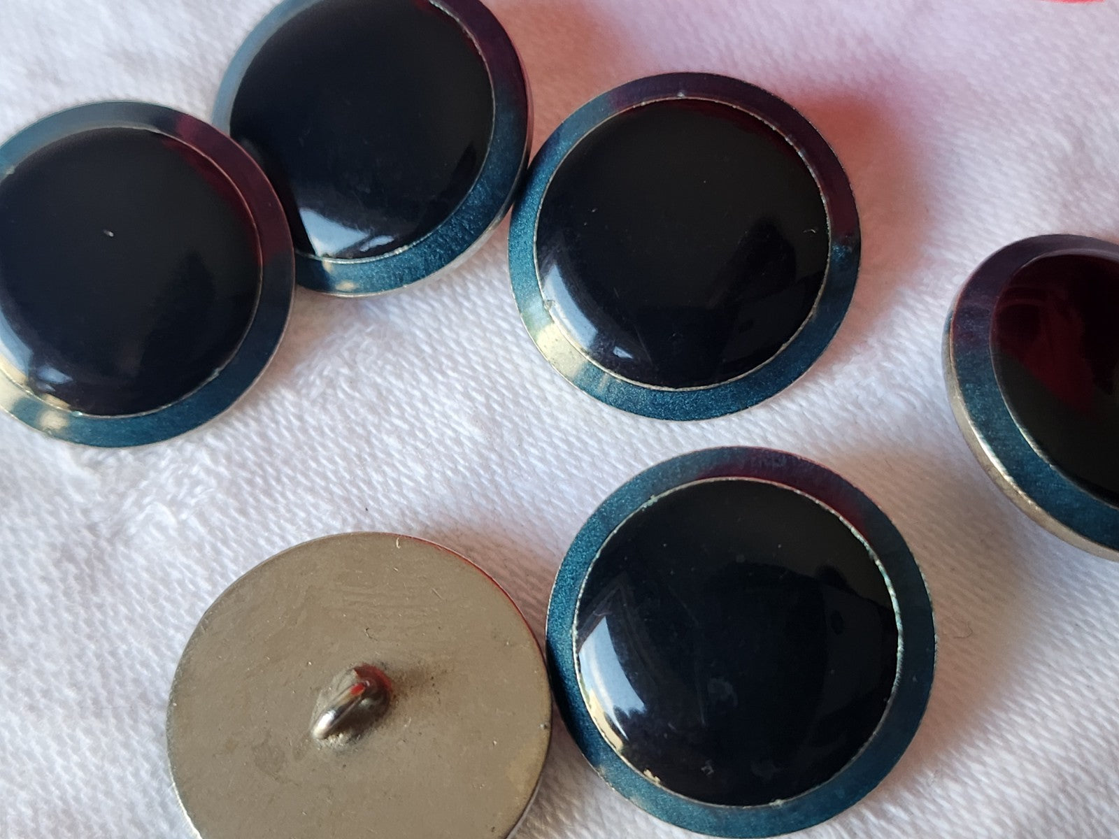Lot 6 boutons vintage en métal argenté bleu 2 cm ref 3915